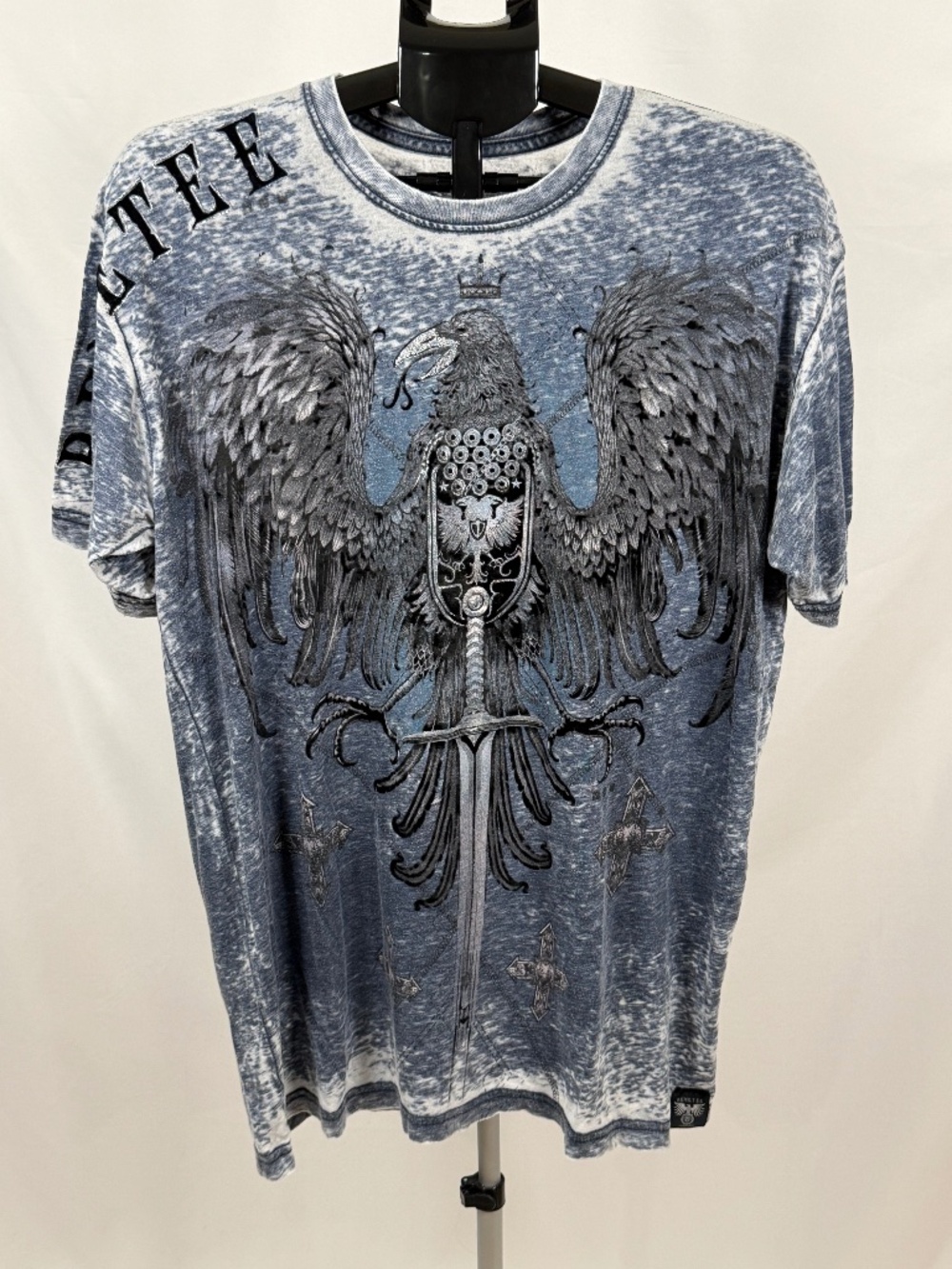 Vintage Remetee XL Y2K Flocked Eagle Sword Gothic Acid Wash Tee